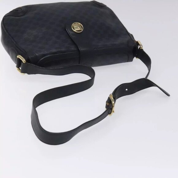 CELINE Macadam Canvas Shoulder Bag Leather Navy Gold Auth 114752 - Picture 8 of 16